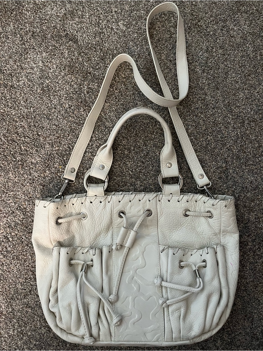 TOUS Cream Leather Shoulder Bag with Silver Hardware